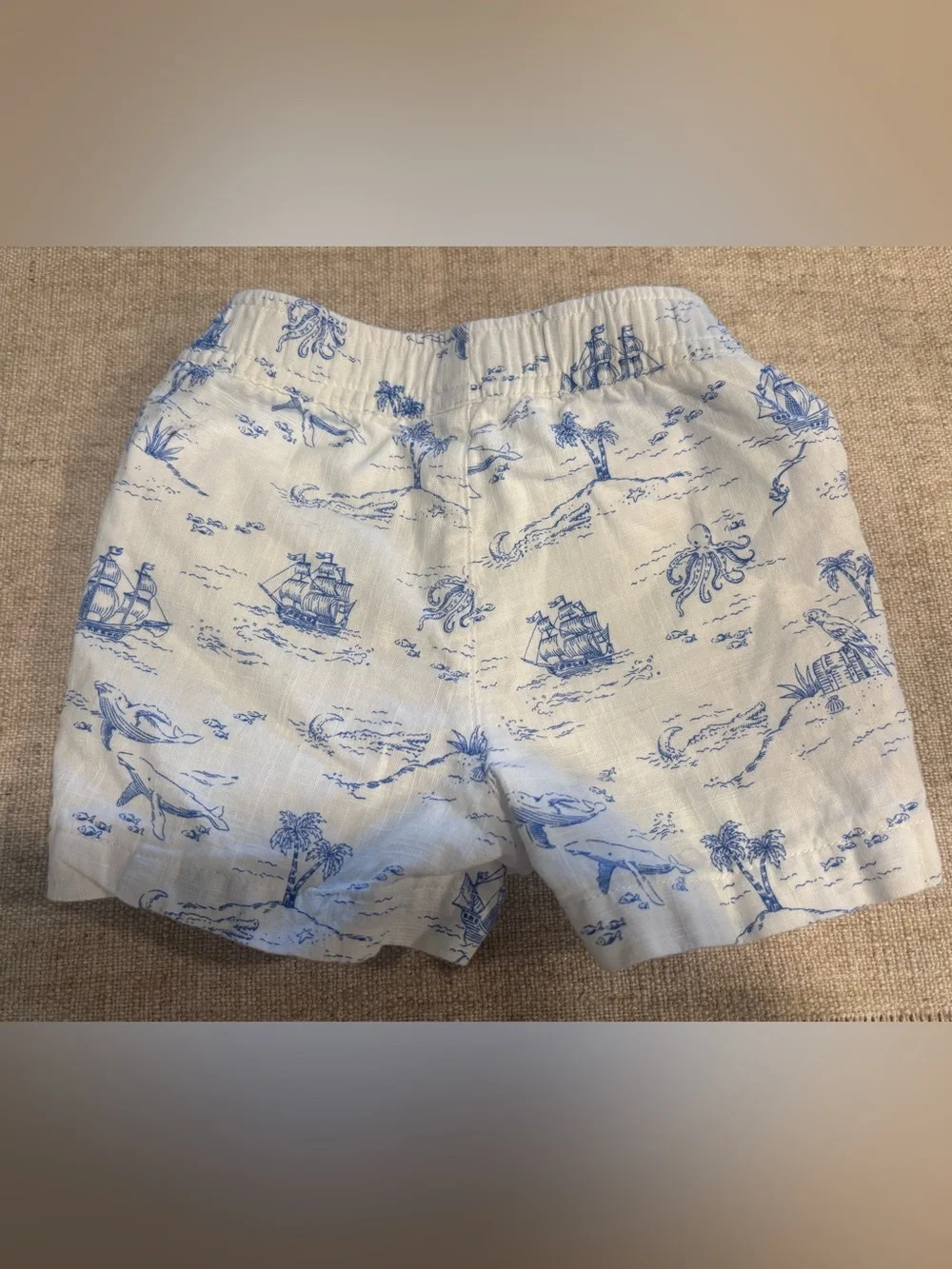 Janie and Jack White Shorts with Blue Nautical Print 6-12 months